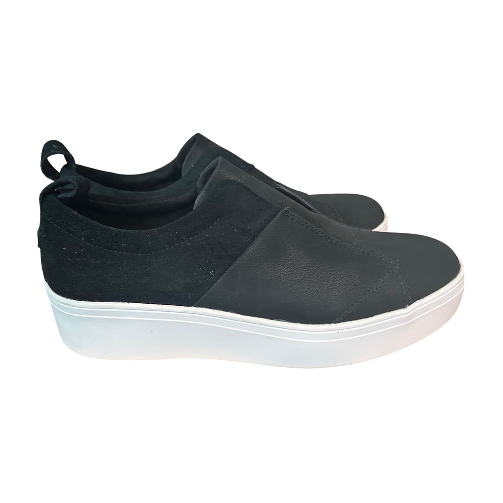 TOMS Jutti Neat Black Leather Suede Platform Slip On Sneakers Womens 9